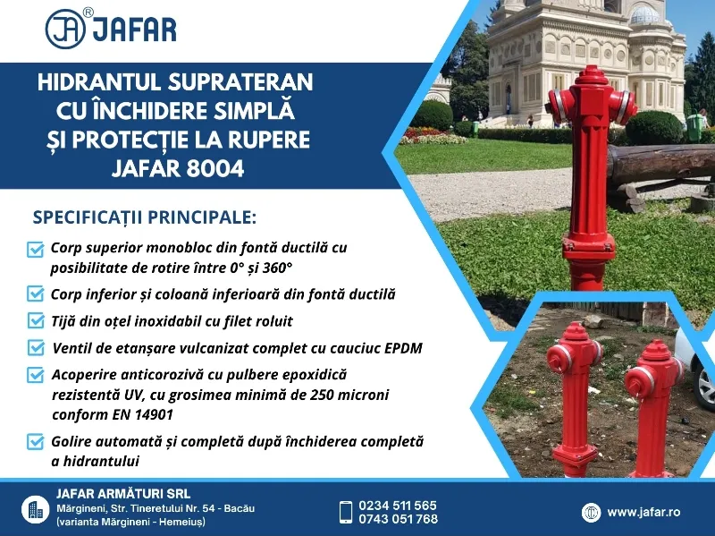 Hidrantul suprateran cu închidere simplă și protecție la rupere JAFAR 8004