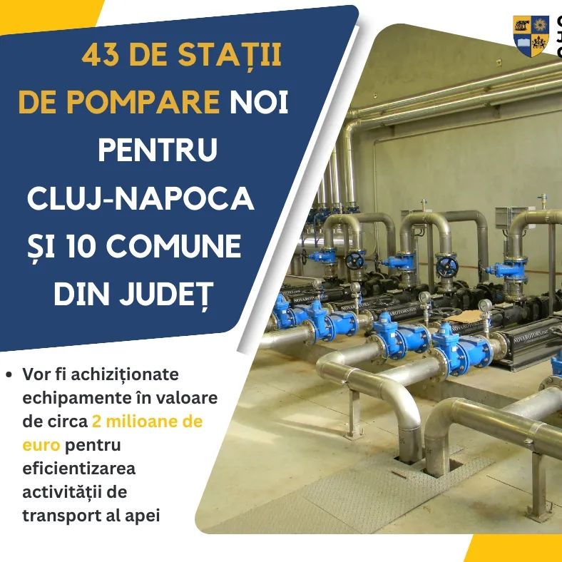 43 de stații de pompare noi pentru Cluj-Napoca și 10 comune din județ