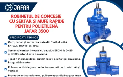 Robinet de concesie cu sertar și mufe rapide pentru polietilenă JAFAR 3500