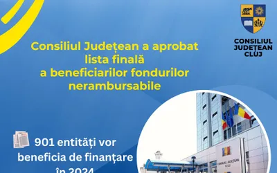 Consiliul Județean a aprobat lista finală a celor 901 de entități ce vor beneficia de finanțări nerambursabile