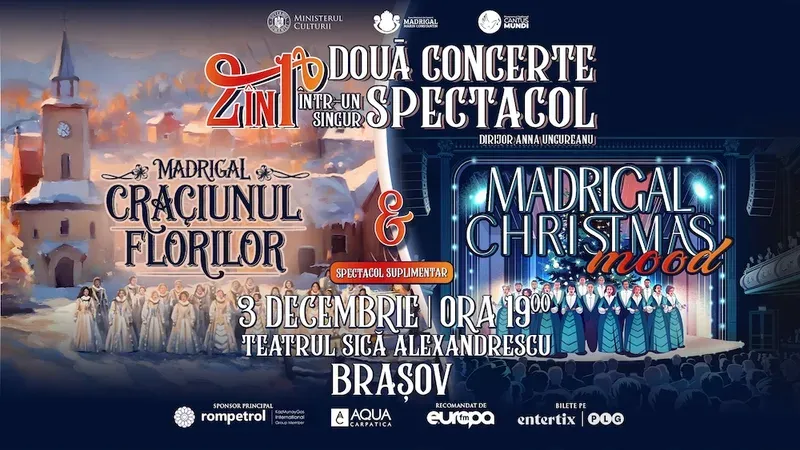 Corul Național de Cameră Madrigal în turneul național „Madrigal de Crăciun” — decembrie 2026