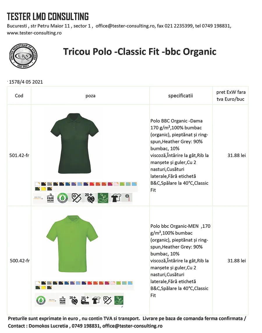 Tricou Polo -Classic Fit -bbc Organic