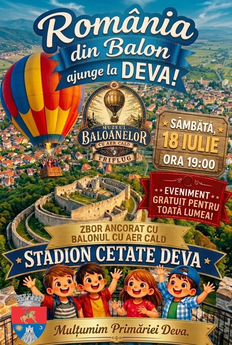 Primăria Municipiului Deva transmite afiș actualizat pentru evenimentul „Balon cu aer cald”