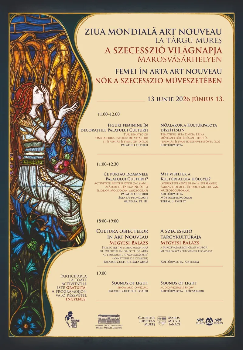 Ziua Mondială Art Nouveau 2026 — program la Palatul Culturii din Târgu Mureș, 13 iunie