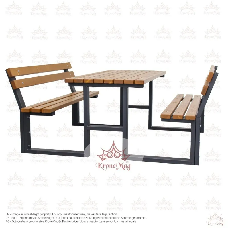 Set Mobilier Exterior Parc, Grădină, Masă și 2 Bănci cu Spătar TUȘNAD 2