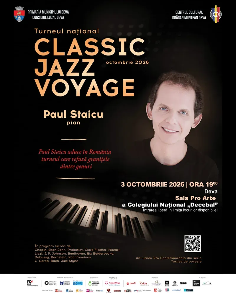 Paul Staicu susține recitalul „Classic. Jazz. Voyage” la Deva — 3 octombrie 2026, ora 19:00