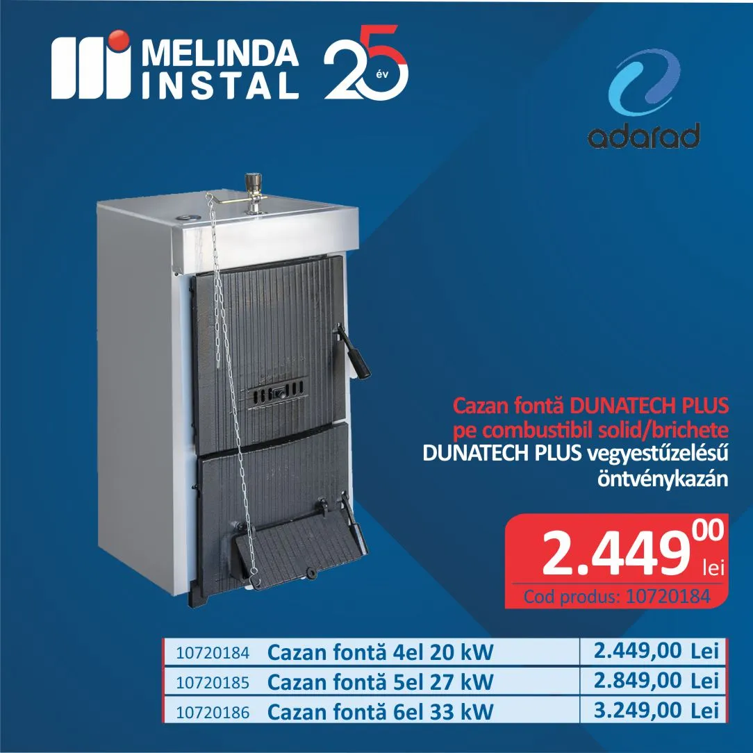 CAZAN PE LEMN DIN FONTA DUNATECH PLUS, 20 KW, 4 ELEMENTI