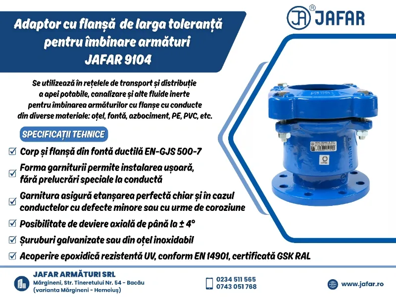 Adaptor cu flanșă de largă toleranță pentru îmbinare armături JAFAR 9104