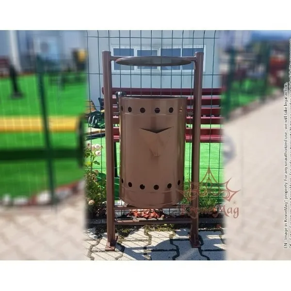 Coș Gunoi Exterior Metalic cu Capac și Scrumieră URBAN 22.CS - volum 50 litri