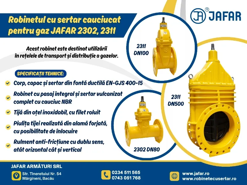 Robinet cu sertar cauciucat pentru Gaz JAFAR 2302, 2311