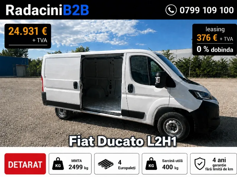 Fiat Ducato L2H1 MY2026, detarat la MMTA 2.490 kg și utilizabil fără tahograf