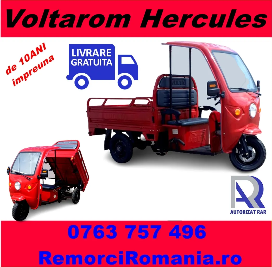Triciclu Electric, fara permis - oras/comuna - Motor 3900W, Voltarom Hercules, Tuk Tuk, Cu Cabina