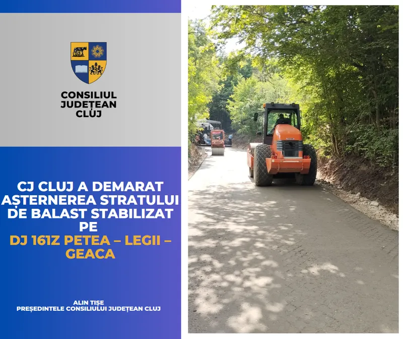 Consiliul Județean a demarat așternerea stratului de balast stabilizat pe cel mai nou drum județean