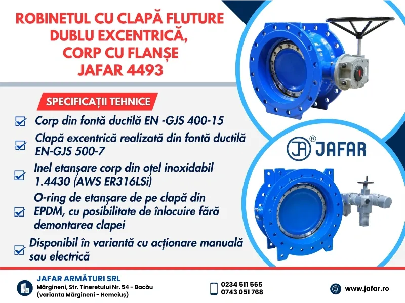 Robinetul cu clapă fluture dublu excentrică, corp cu flanșe JAFAR 4493