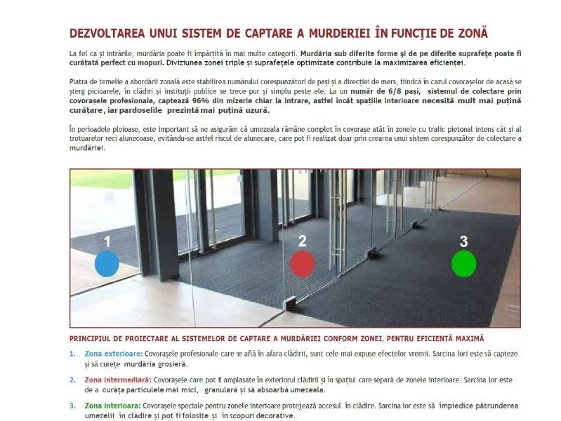 Dezvoltarea unui sistem de captare a murdăriei in funcție de zonă.