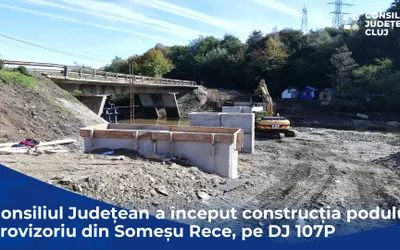 Consiliul Județean a început construcția podului provizoriu din Someșu Rece, pe drumul județean 107P