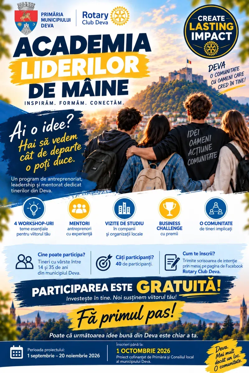 „Academia Liderilor de Mâine”: înscrieri deschise pentru tinerii din Deva până la 1 octombrie 2026