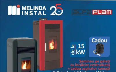 TERMOSEMINEU PE PELETI, TIP CENTRALA, DIN OTEL, ALFA PLAM, COMMO, 15 KW, ROSU, AUTONOMIE 21 ORE