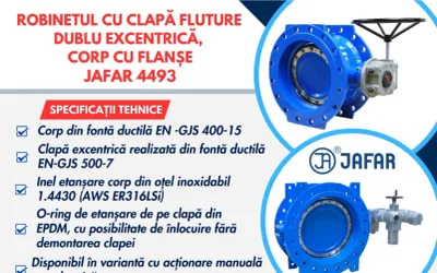 Robinet cu clapă fluture dublu excentrică, corp cu flanșe JAFAR 4493