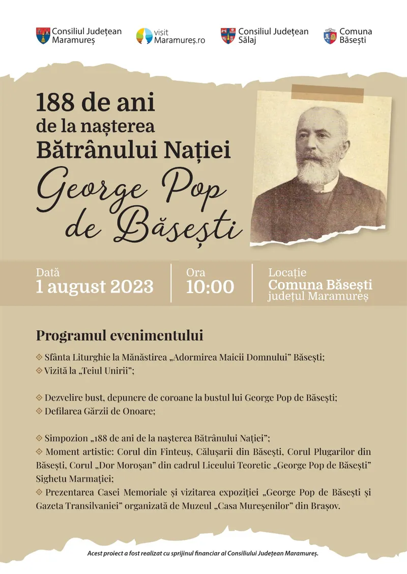 Eveniment cultural organizat cu ocazia împlinirii a 188 de ani de la nașterea Bătrânului Nației, George Pop de Băsești