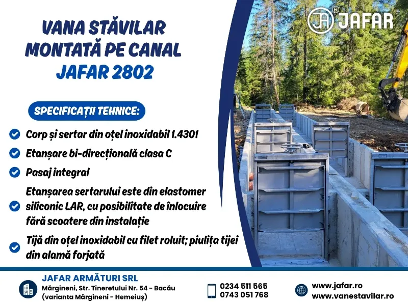 Vană stăvilar montată pe canal JAFAR 2802