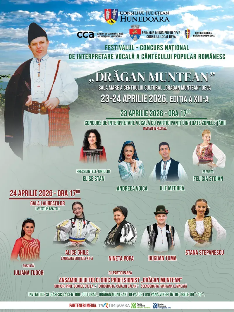 Deva găzduiește Festivalul Național „Drăgan Muntean” — ediția a XIII‑a, 23–24 aprilie 2026