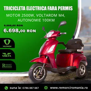 Tricicleta Electrica, FARA Permis, Motor 1000W, Voltarom M4, Autonomie 50km