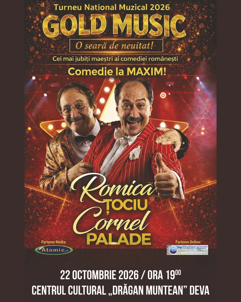 „Comedie la MAXIM!” — Romică Țociu și Cornel Palade, joi 22 octombrie 2026 la Deva
