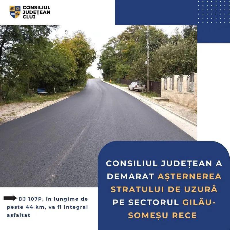 Consiliul Județean a demarat așternerea stratului de uzură pe sectorul Gilău – Someșu Rece