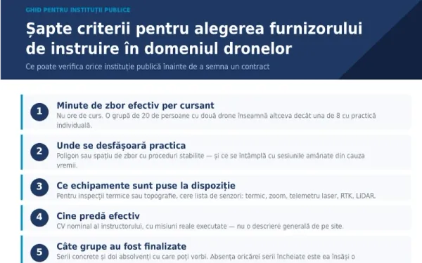 Șapte criterii pentru alegerea furnizorului de instruire în domeniul dronelor