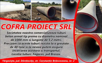 TUBURI BETON ARMAT TIP PREMO CU DIAMETRU NOMINAL DE 1000 MM SI LUNGIME DE 5,2 METRI
