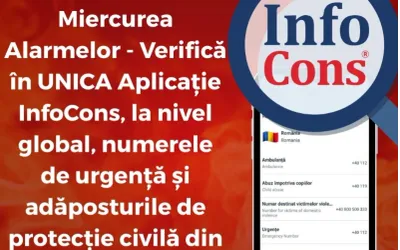 Exercițiul național Miercurea Alarmelor și aplicația InfoCons pentru numere de urgență și adăposturi