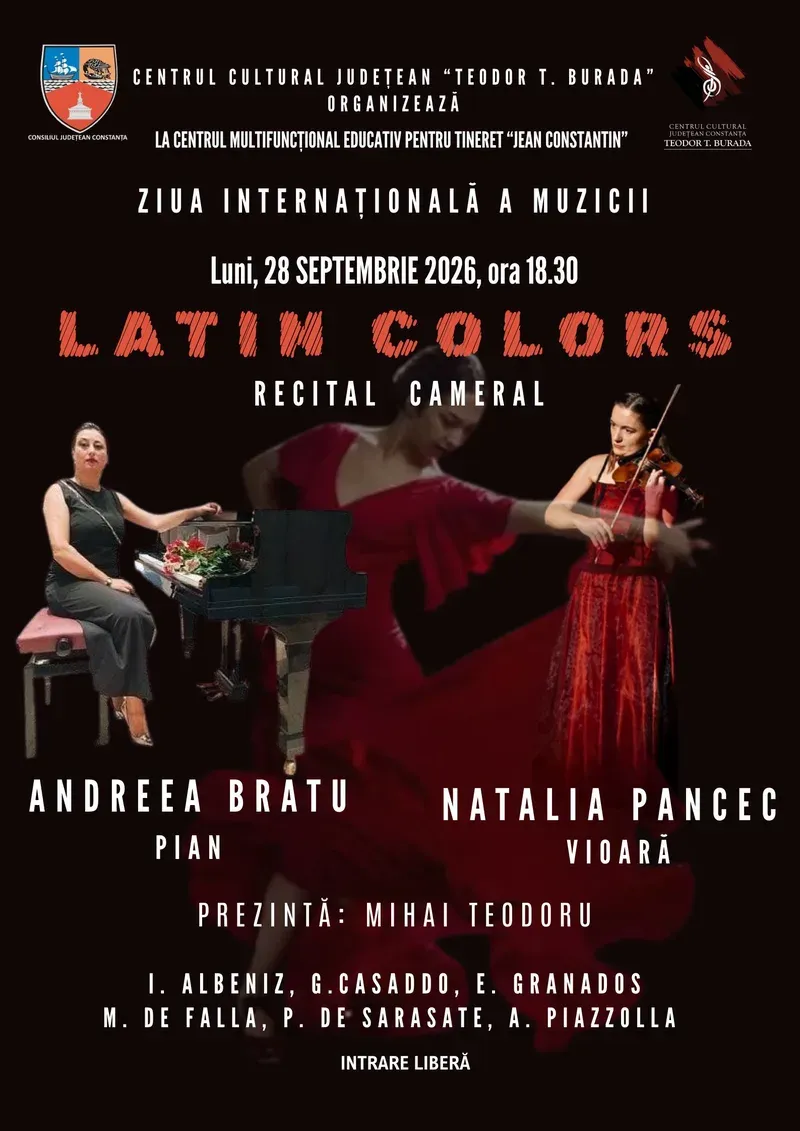 „Latin Colors” — recital cameral dedicat Zilei Internaționale a Muzicii, 28 septembrie 2026, la Centrul „Jean Constantin”