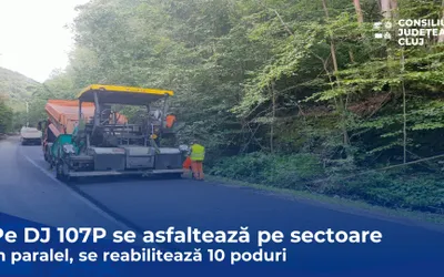 Modernizarea drumului județean 107P continuă cu lucrări de asfaltare pe sectoare
