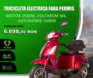 Tricicleta Electrica, FARA Permis, Motor 1000W, Voltarom M4, Autonomie 50km