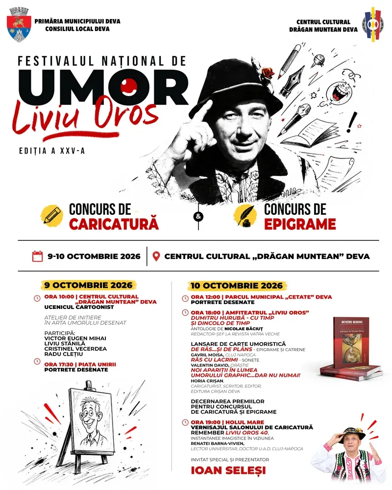 Festivalul Național de Umor „Liviu Oros” — ediția a XXV‑a, 9–10 octombrie 2026, la Deva