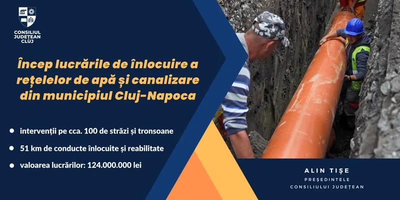 Încep lucrările de înlocuire a rețelelor de apă și canalizare din municipiul Cluj-Napoca