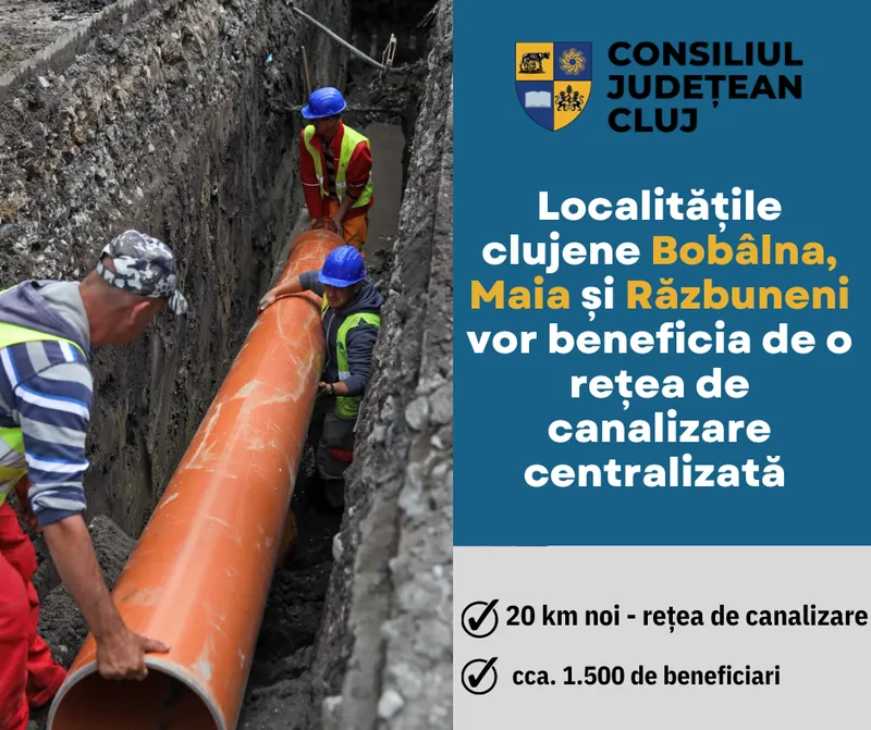 Se introduce canalizarea în localitățile clujene Bobâlna, Maia și Răzbuneni