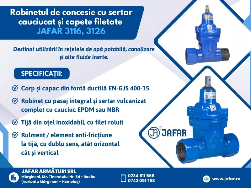 Robinetul de concesie cu sertar cauciucat și capete filetate JAFAR 3116, 3126