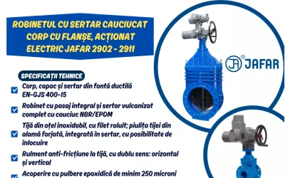 Robinet cu sertar cauciucat, corp cu flanșe, acționat electric JAFAR 2902, 2911