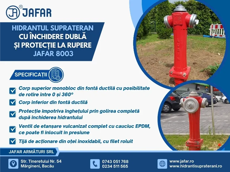 Hidrantul suprateran cu închidere dublă și protecție la rupere JAFAR 8003