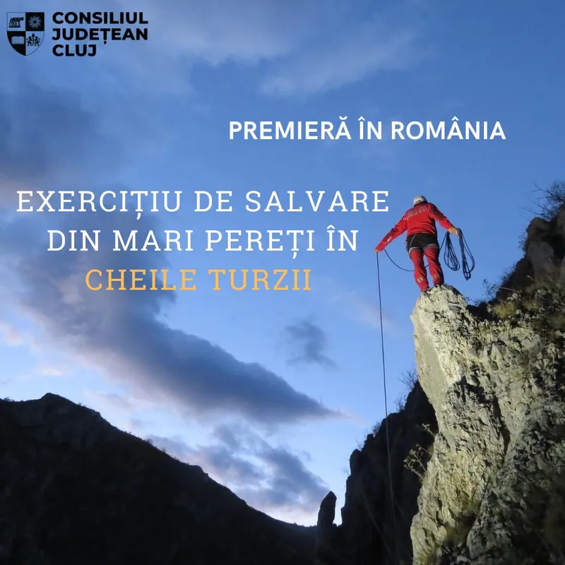 Premieră în România: exercițiu de salvare din mari pereți în Cheile Turzii