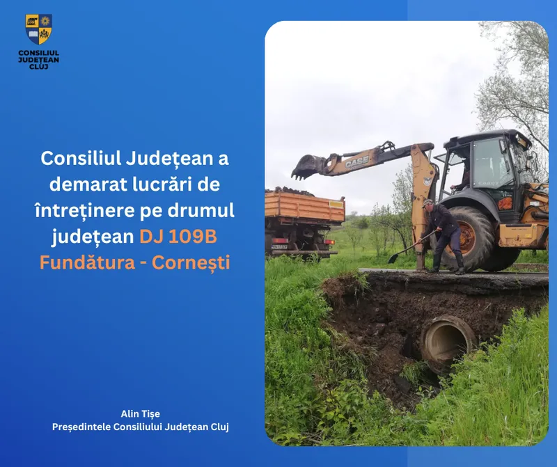 Consiliul Județean a demarat lucrări de întreținere pe drumul județean DJ 109B Fundătura - Cornești