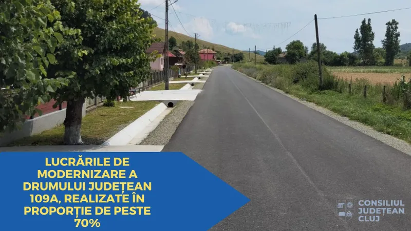 Lucrările de modernizare a drumului județean 109A, realizate în proporție de peste 70%