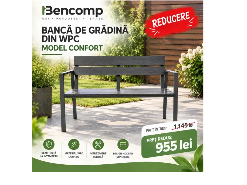 Redefinește-ți spațiul de relaxare din grădină cu Banca de Grădină din WPC – Model CONFORT!