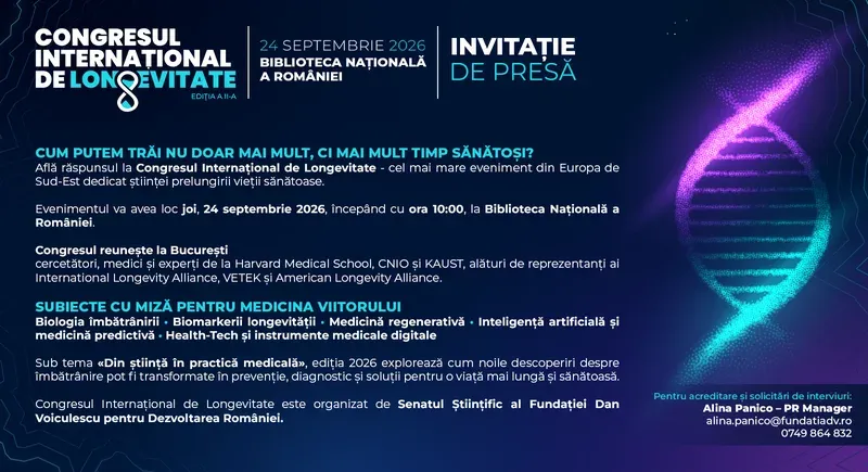 Congresul Internațional de Longevitate — a doua ediție, 24 septembrie la Biblioteca Națională a României
