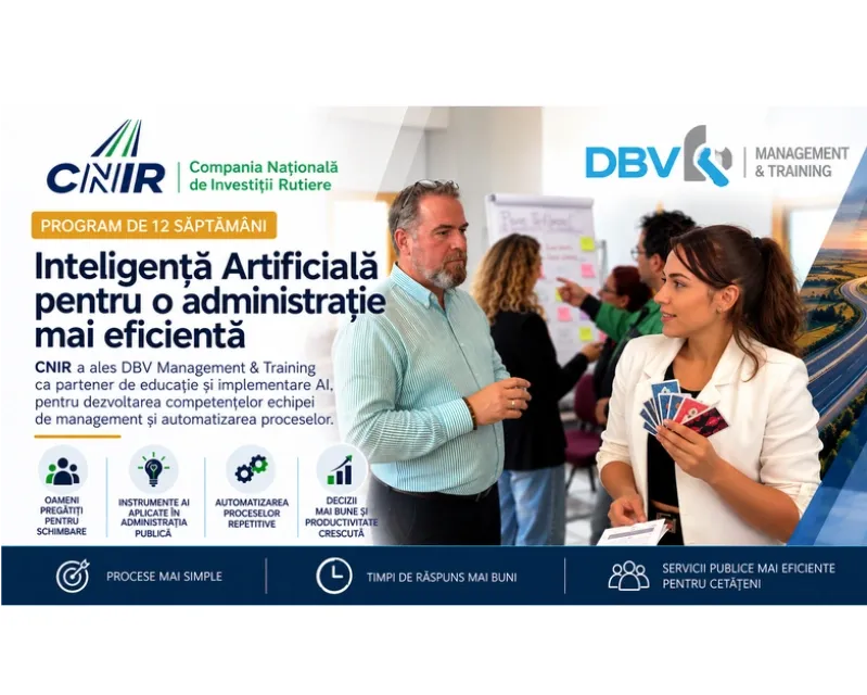 CNIR investește în Inteligență Artificială alături de DBV Management & Training: un program de 12 săptămâni pentru management, digitalizare și productivitate