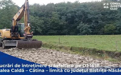 Lucrări de întreținere și asfaltare pe DJ 161F Valea Caldă – Cătina – limită cu județul Bistrița-Năsăud