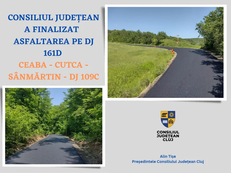 Consiliul Județean a finalizat asfaltarea pe DJ 161D Ceaba - Cutca - Sânmărtin - DJ 109C
