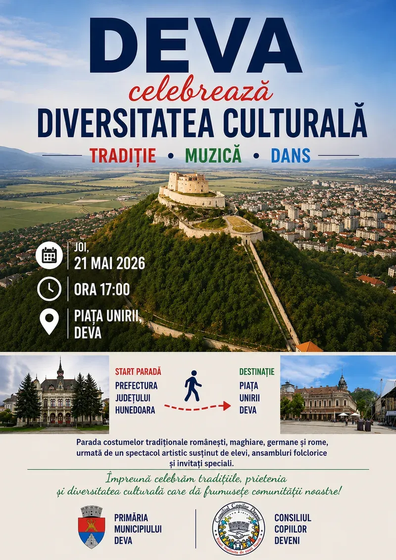 Deva celebrează Ziua Mondială a Diversității Culturale prin paradă și spectacol, 21 mai 2026